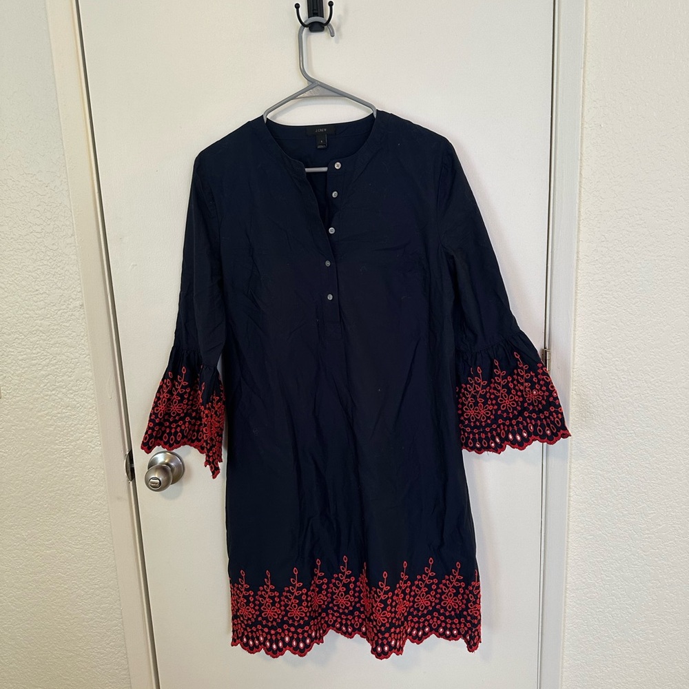 J. Crew Navy Tunic with Red Embroidery